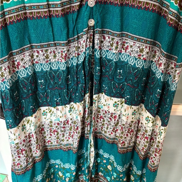 Boho Teal Patterned Button-Down Midi Dress | M - Picture 7 of 7